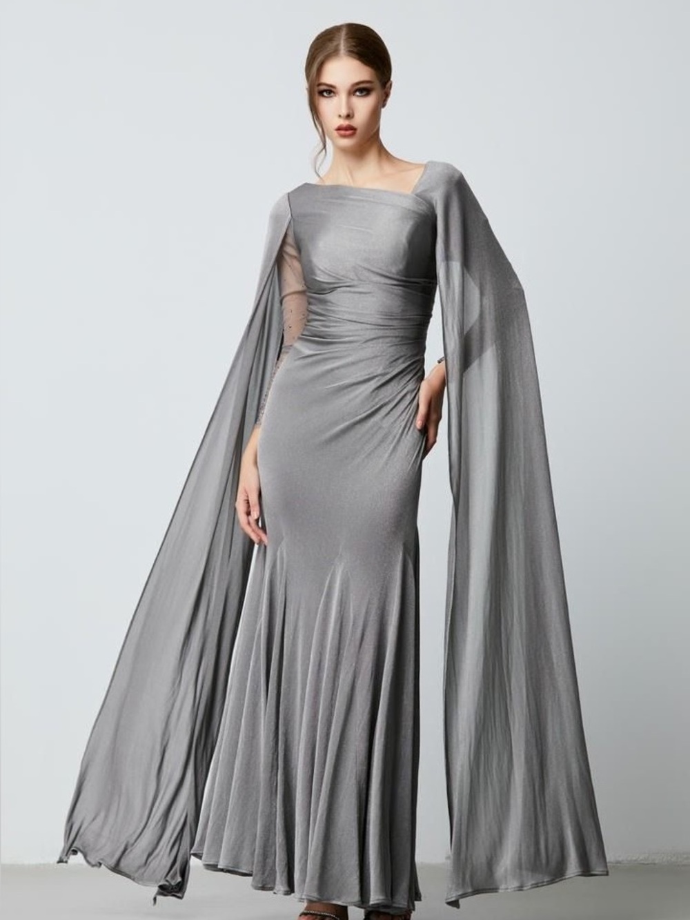 Women’s Grey Draped Chemise with Cross-Back Straps